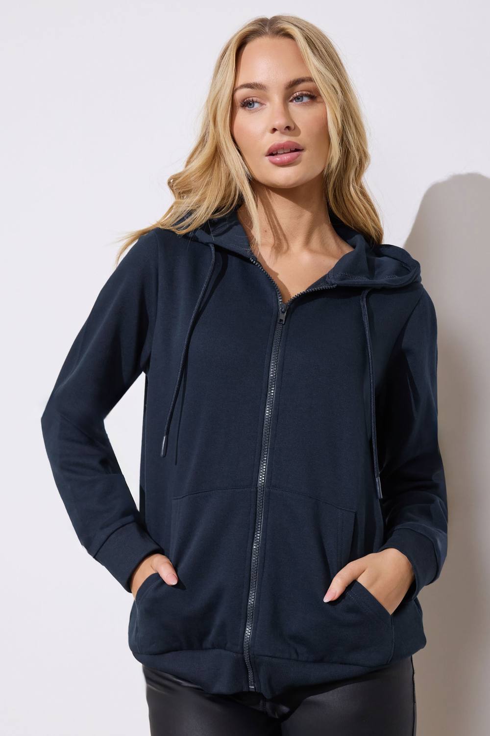 M&co Essential Zip Through Hoodie In Blue M&co Essential Zip Through Hoodie In Blue