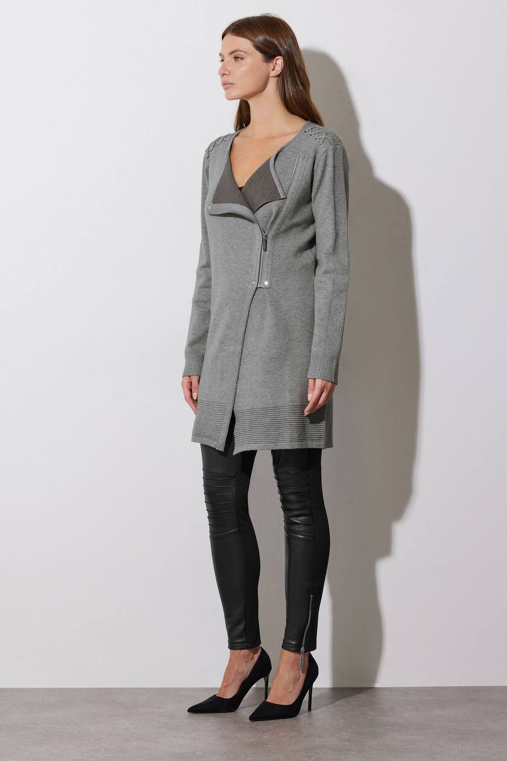 Star By Julien Macdonald Eyelet Detail Zip Cardigan In Grey Star By Julien Macdonald Eyelet Detail Zip Cardigan In Grey