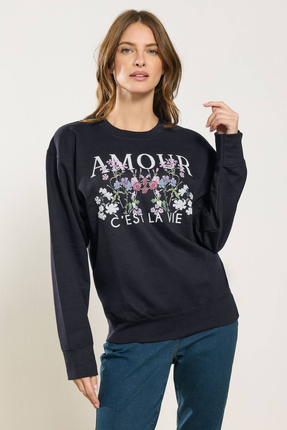 M&co Floral Print ‘amour’ Sweatshirt In Blue M&co Floral Print ‘amour’ Sweatshirt In Blue