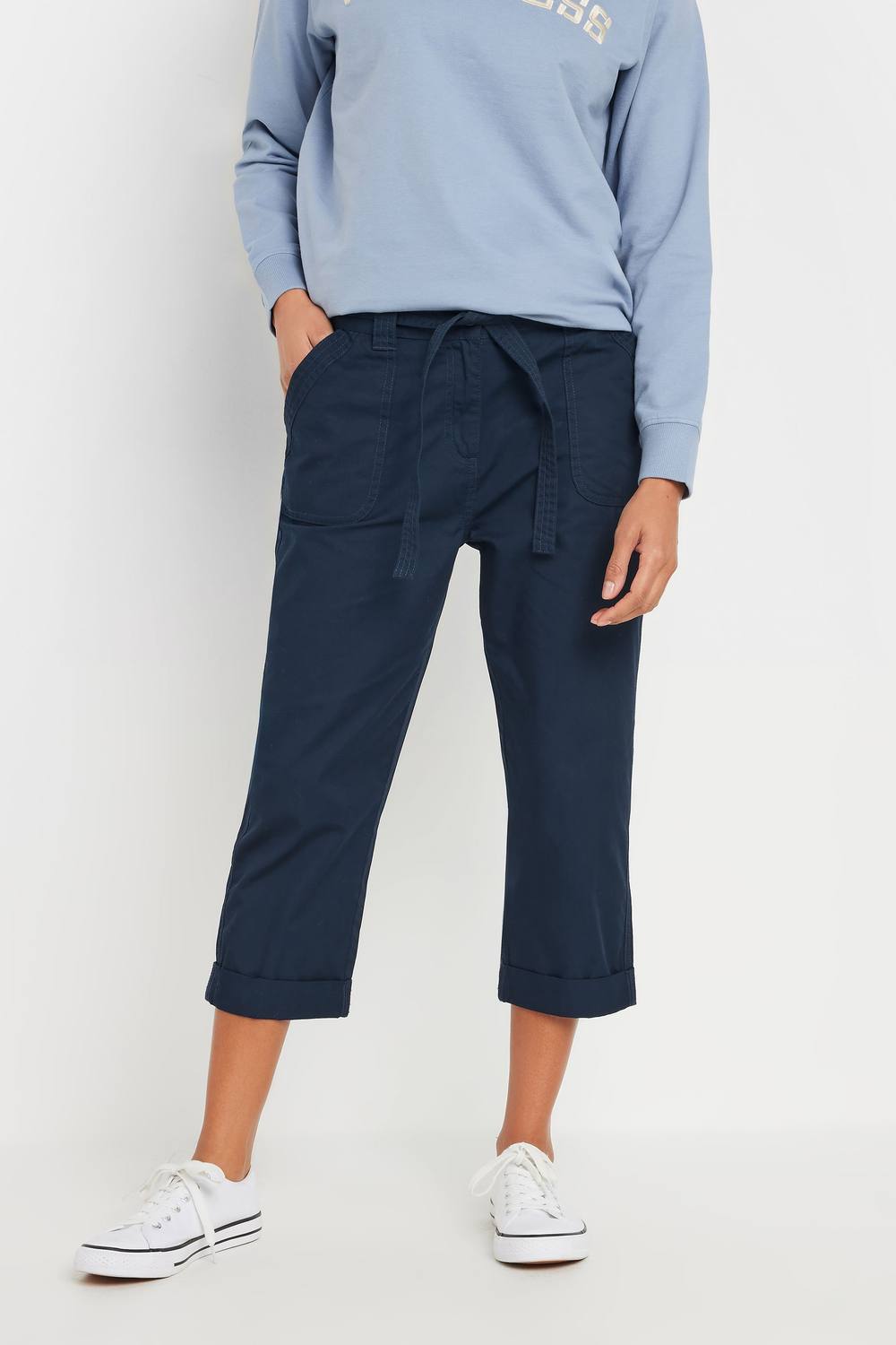 M&co Poplin Cropped Trousers In Dark Navy M&co Poplin Cropped Trousers In Dark Navy