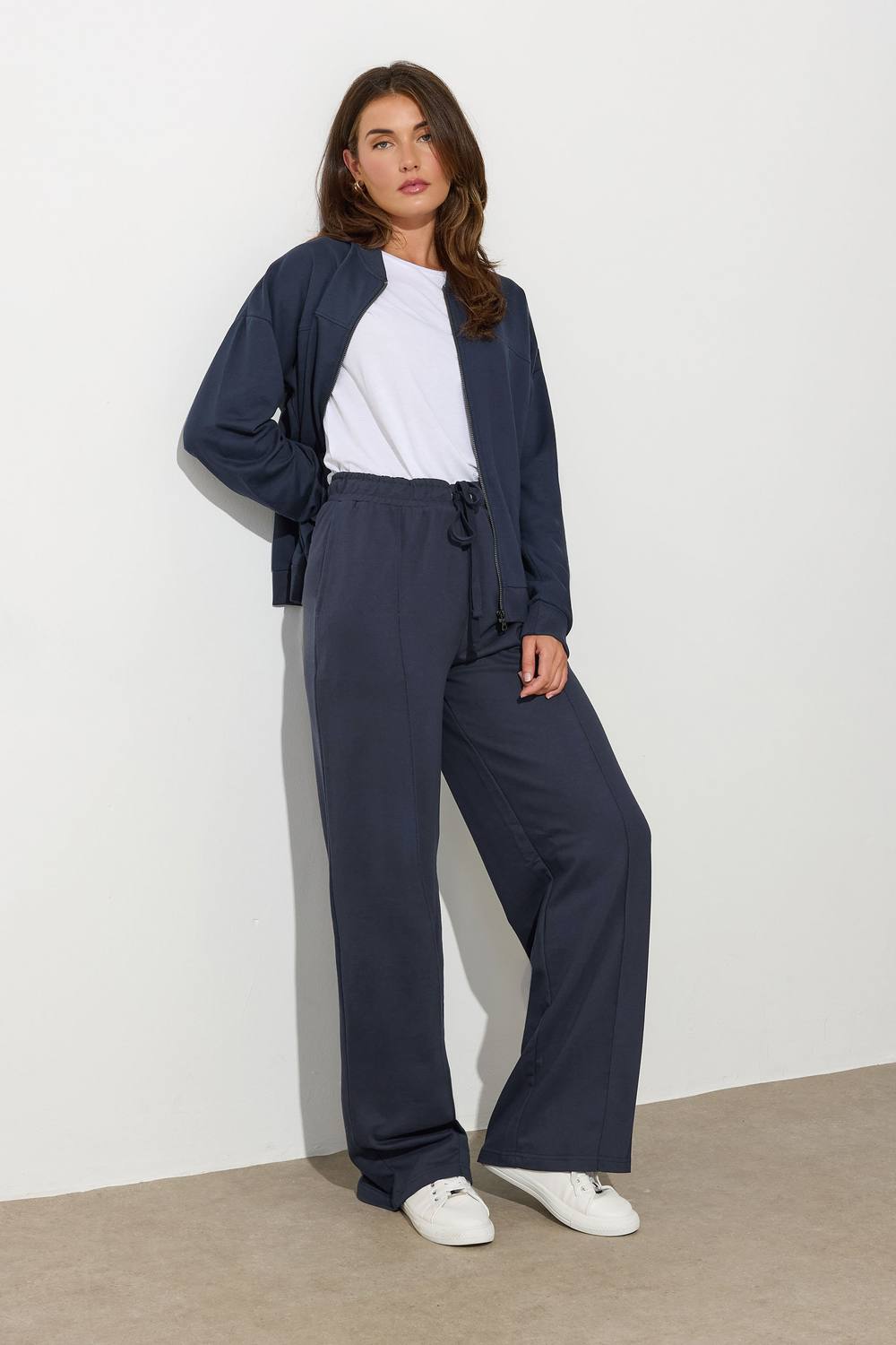 Long Tall Sally Tall Seam Front Wide Leg Joggers In Dark Navy Long Tall Sally Tall Seam Front Wide Leg Joggers In Dark Navy