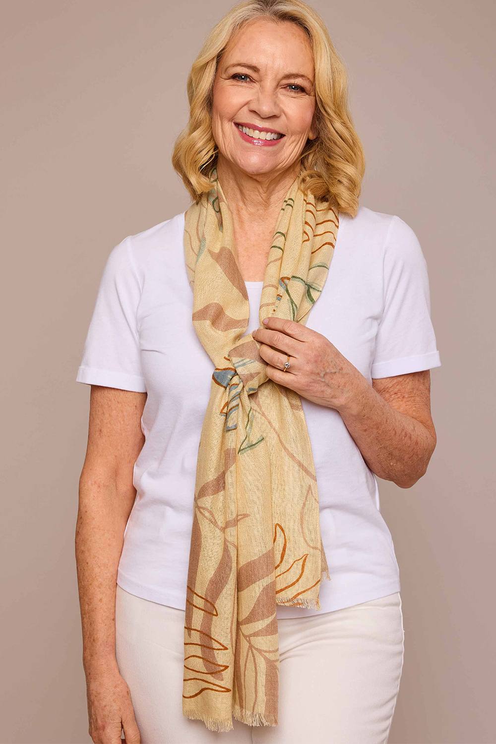 Moshulu ‘caillie’ Botanical Print Scarf In Beige Moshulu ‘caillie’ Botanical Print Scarf In Beige