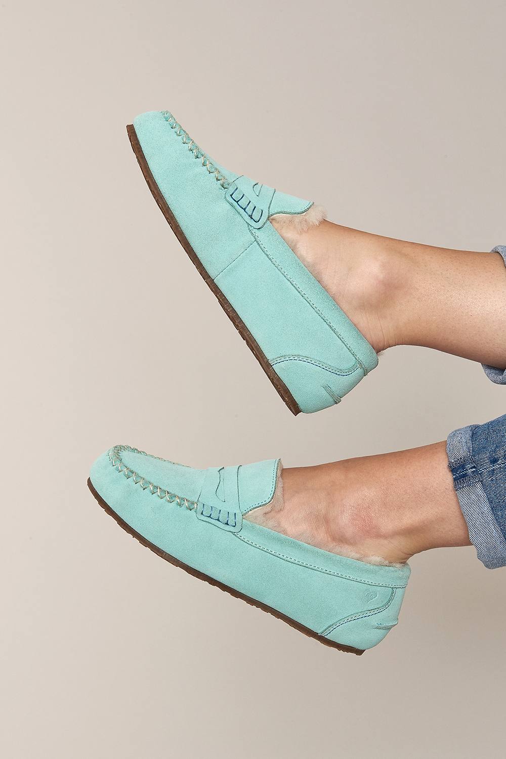Moshulu ‘jocund’ Suede Moccasin Slippers In Bright Blue Moshulu ‘jocund’ Suede Moccasin Slippers In Bright Blue