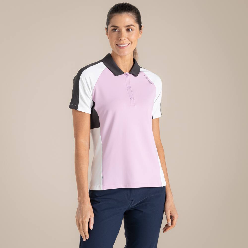 Craghoppers Nosilife Hazelmere Insect-Repellent Short Sleeved Golf Polo Shirt In Baby Pink Craghoppers Nosilife Hazelmere Insect-Repellent Short Sleeved Golf Polo Shirt In Baby Pink