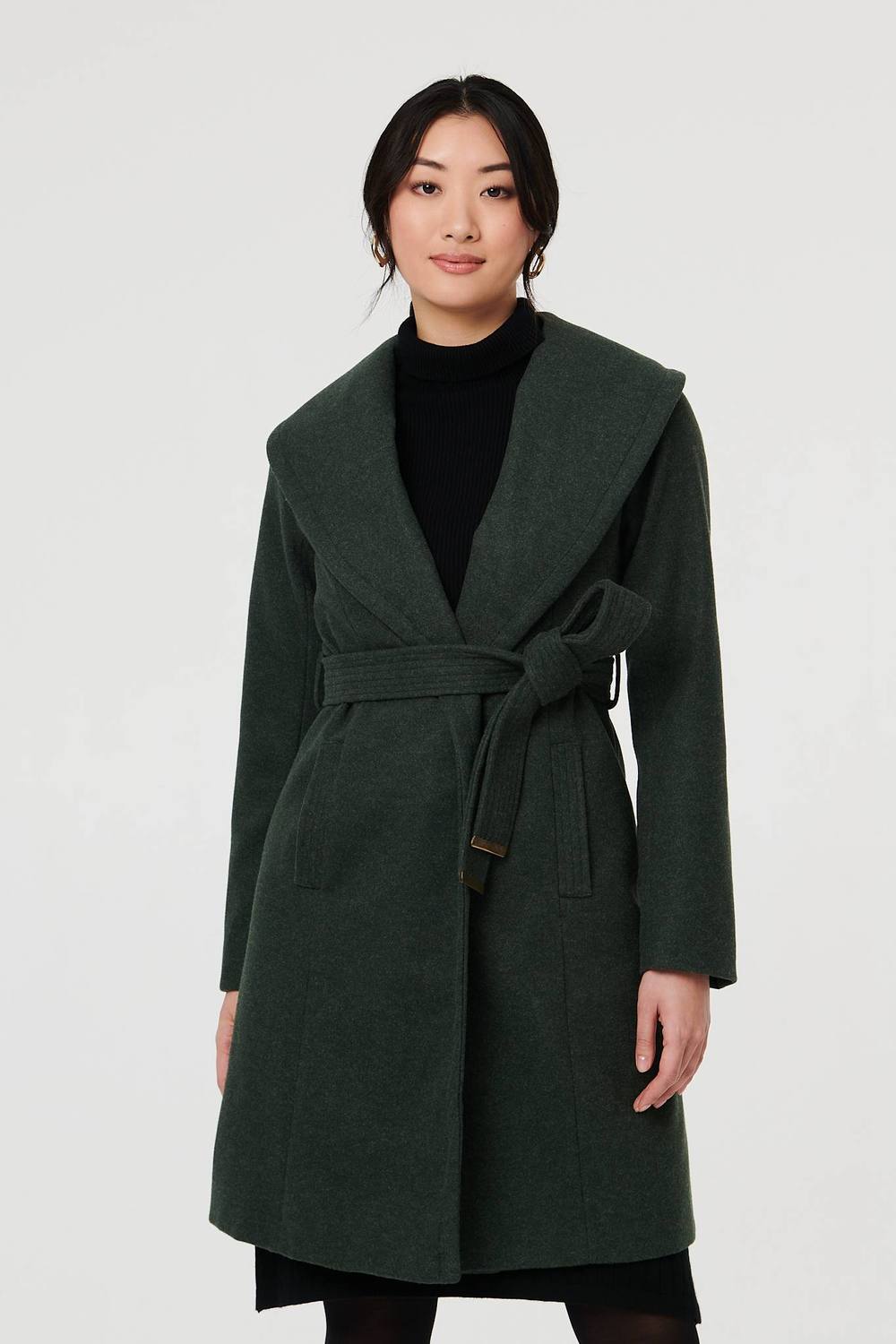 Izabel London Wrap Front Tie Waist Coat In Green Izabel London Wrap Front Tie Waist Coat In Green