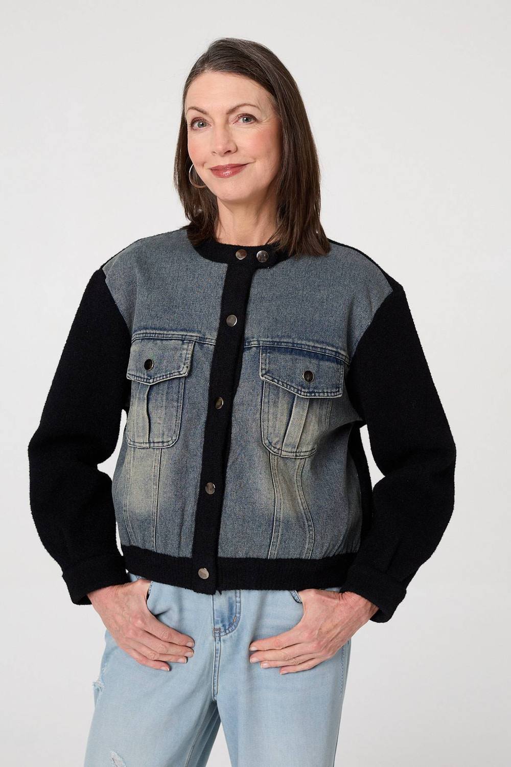 Izabel London Denim Contrast Texture Boxy Jacket In Black Izabel London Denim Contrast Texture Boxy Jacket In Black