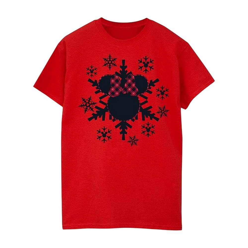 Disney Minnie Mouse Gingham Snowflakes Cotton Boyfriend Shirt In Red Disney Minnie Mouse Gingham Snowflakes Cotton Boyfriend Shirt In Red