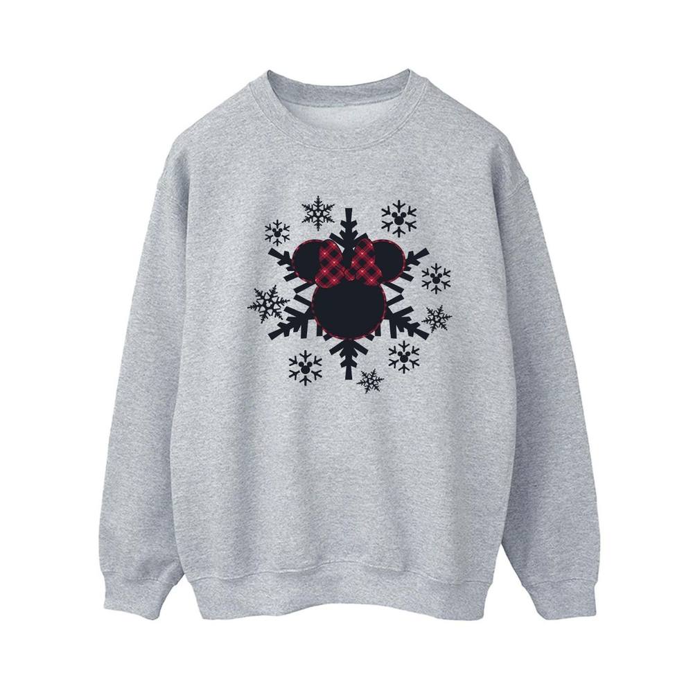 Disney Minnie Mouse Gingham Snowflakes Sweatshirt In Grey Disney Minnie Mouse Gingham Snowflakes Sweatshirt In Grey