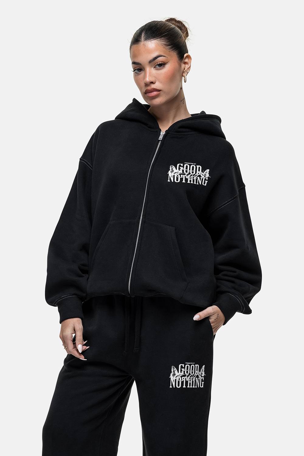 Good For Nothing Oversized Zip Through Hoodie In Black Good For Nothing Oversized Zip Through Hoodie In Black