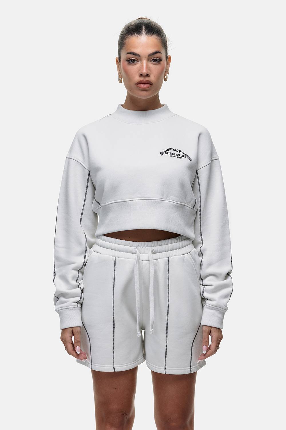 Good For Nothing Cropped Sweatshirt In Light Grey Good For Nothing Cropped Sweatshirt In Light Grey