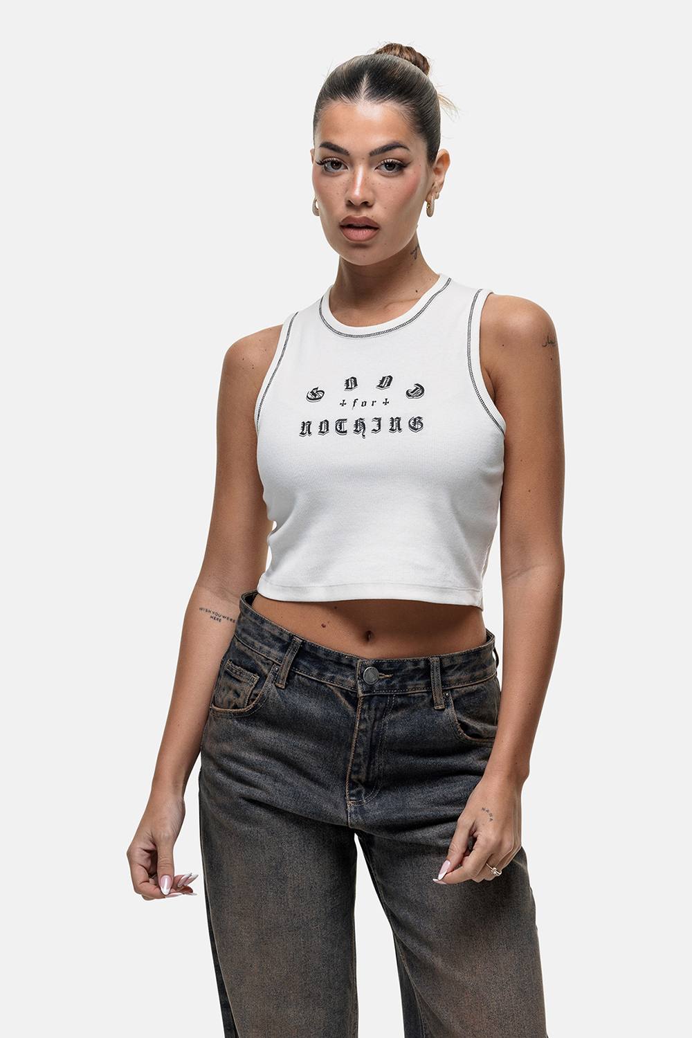 Good For Nothing Vintage Cropped Vest Top In White Good For Nothing Vintage Cropped Vest Top In White