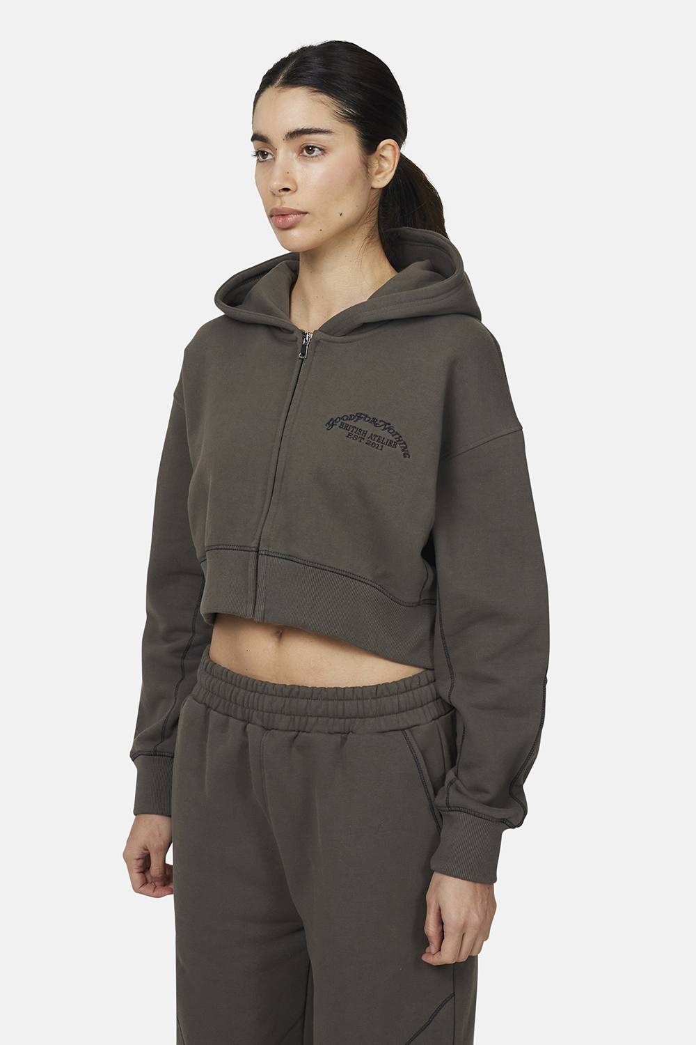 Good For Nothing Cropped Zip Through Hoodie In Grey Good For Nothing Cropped Zip Through Hoodie In Grey