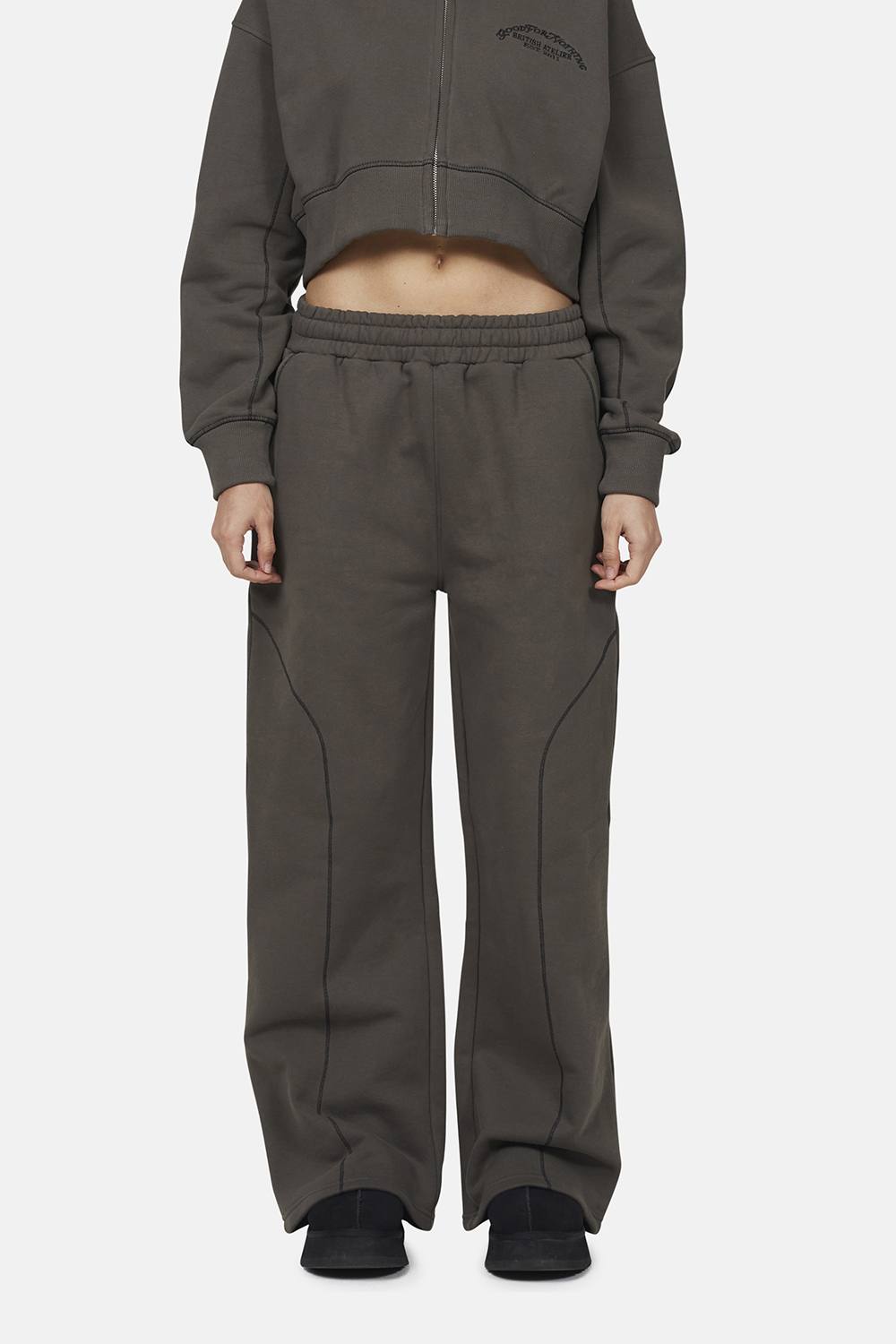 Good For Nothing Coverlock Stitching Baggy Joggers In Grey Good For Nothing Coverlock Stitching Baggy Joggers In Grey