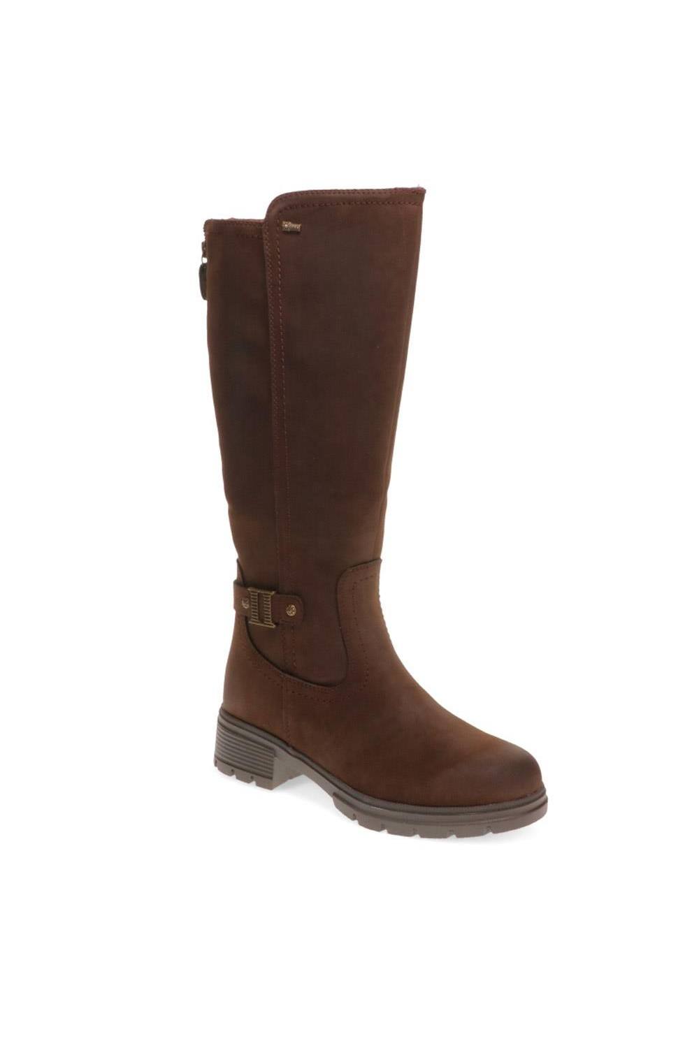Pavers Buckle Detail Long Boots In Dark Brown
