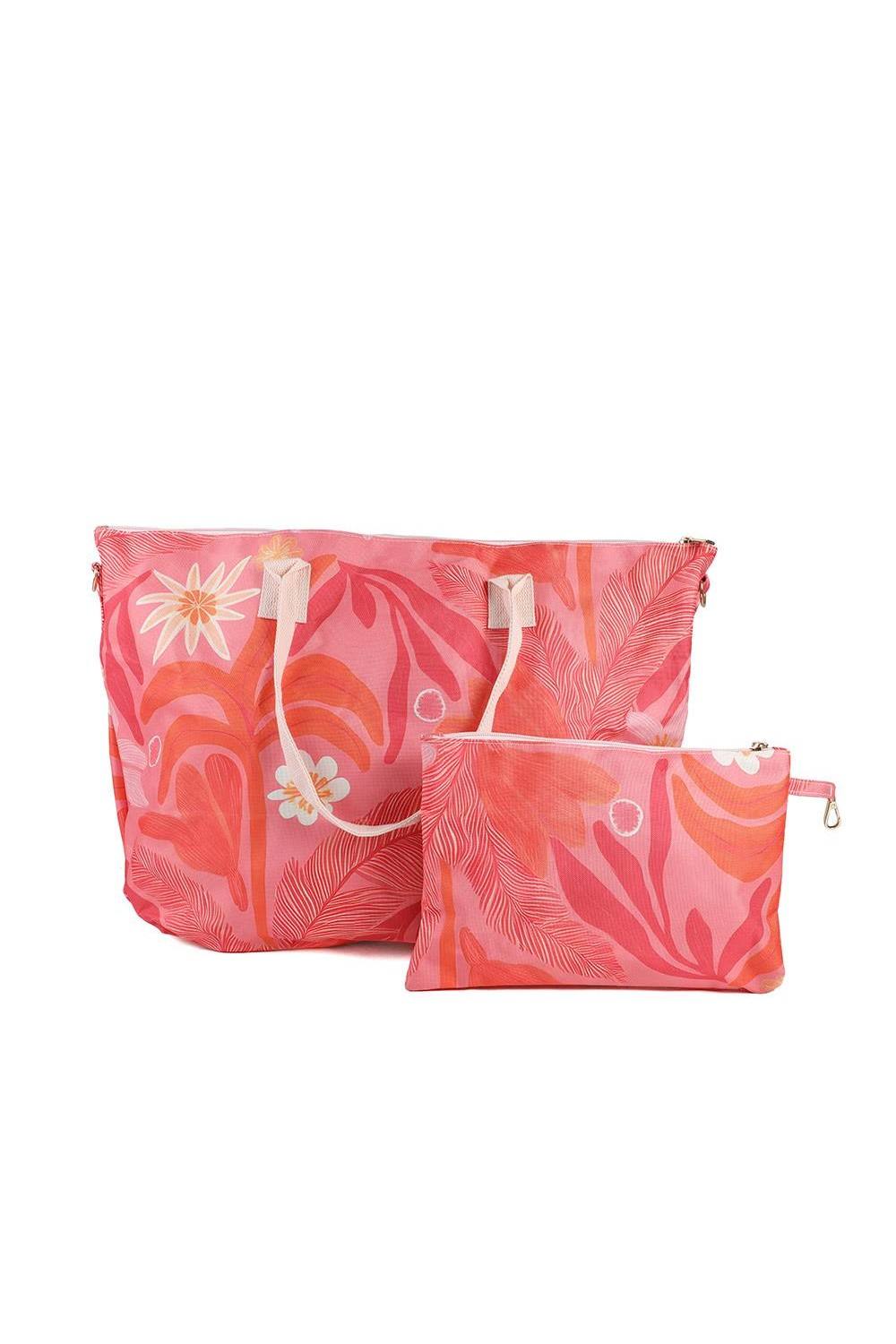 Pavers Foldaway Beach Bag With Separate Zip Up Pouch In Pink Pavers Foldaway Beach Bag With Separate Zip Up Pouch In Pink