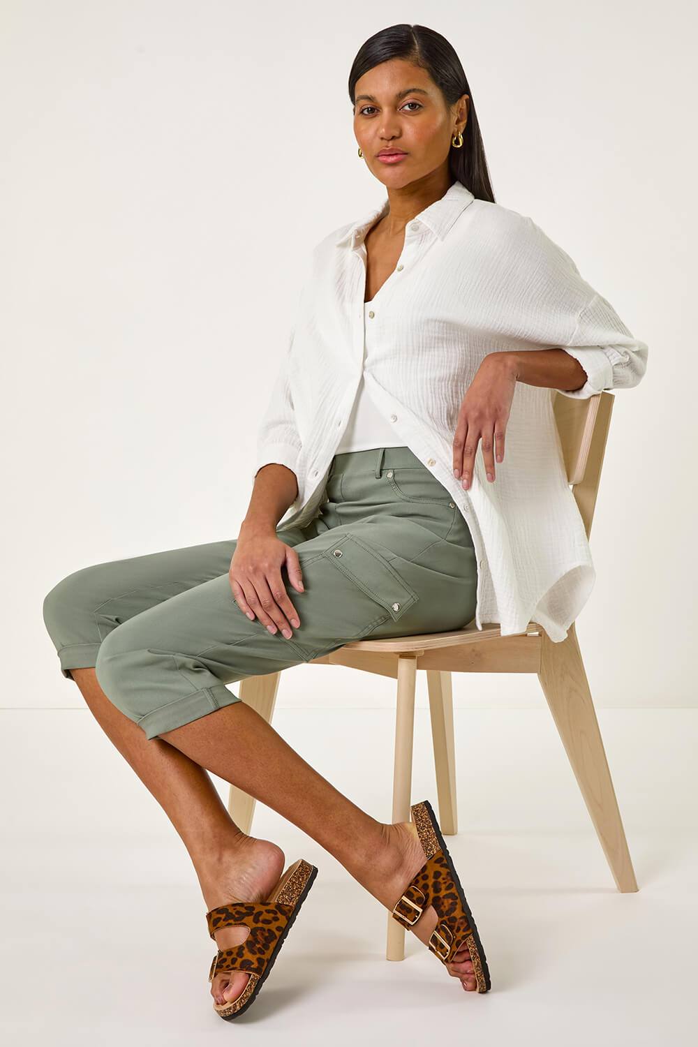 Roman Turn Up Stretch Cargo Trousers In Khaki Roman Turn Up Stretch Cargo Trousers In Khaki