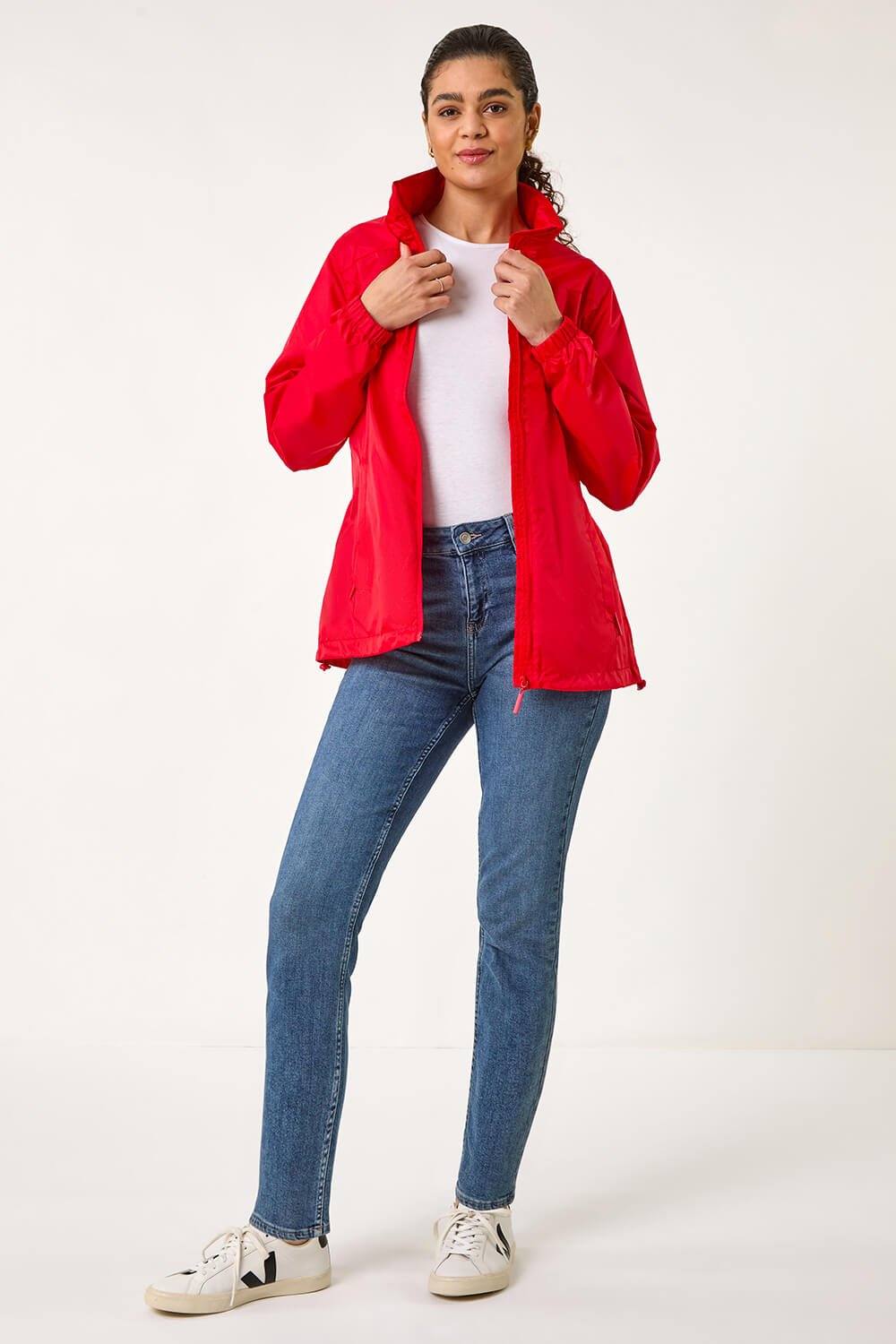 Roman Shower Resistant Funnel Neck Jacket In Red Roman Shower Resistant Funnel Neck Jacket In Red