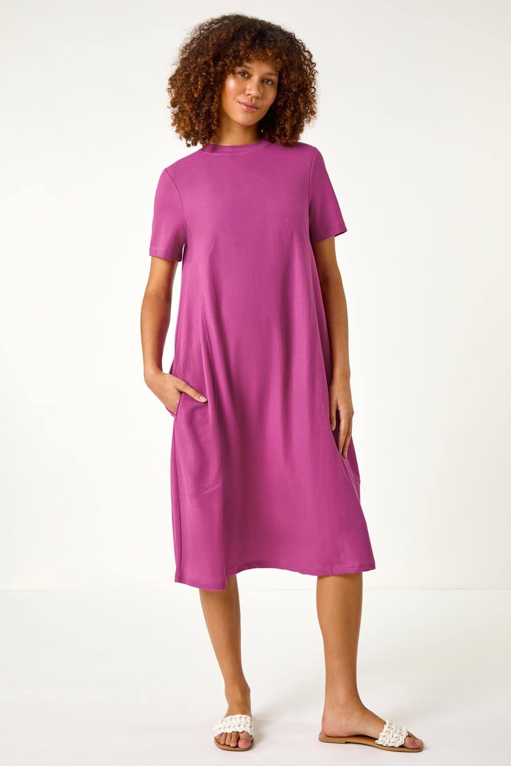 Roman Relaxed Shirt Jersey Dress In Fuchsia Roman Relaxed Shirt Jersey Dress In Fuchsia