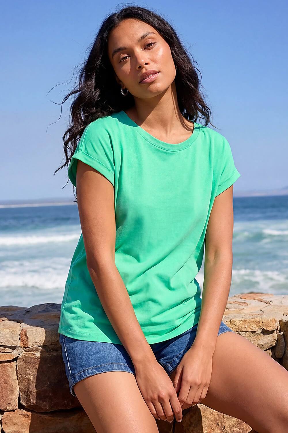 Roman Plain Stretch Cotton Jersey Shirt In Aqua Roman Plain Stretch Cotton Jersey Shirt In Aqua