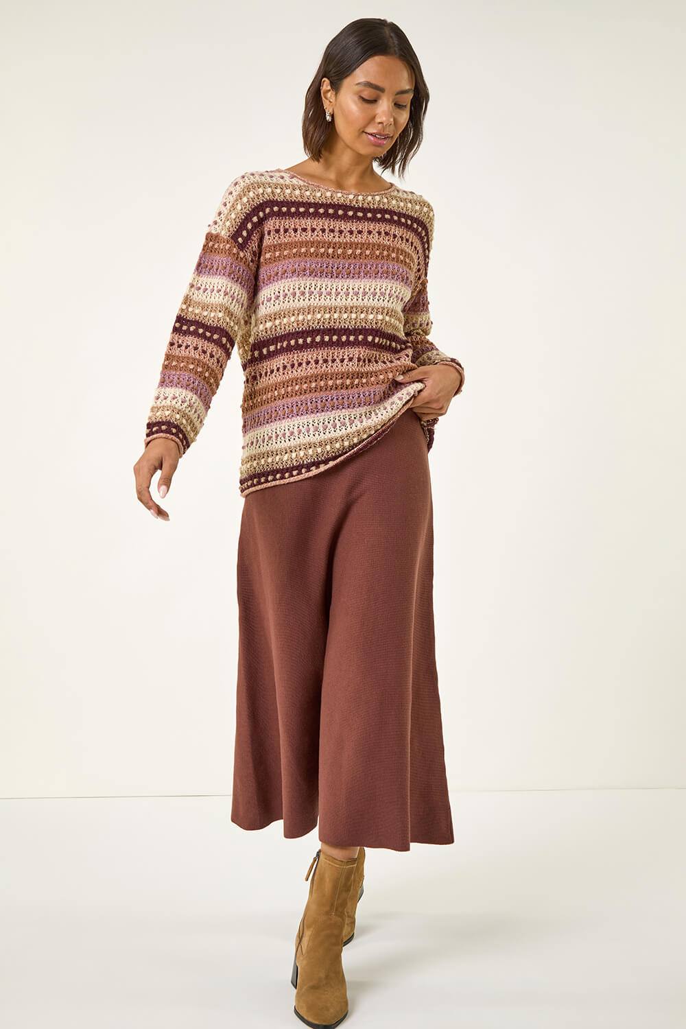 Roman Bobble Knit Stripe Jumper In Natural Roman Bobble Knit Stripe Jumper In Natural