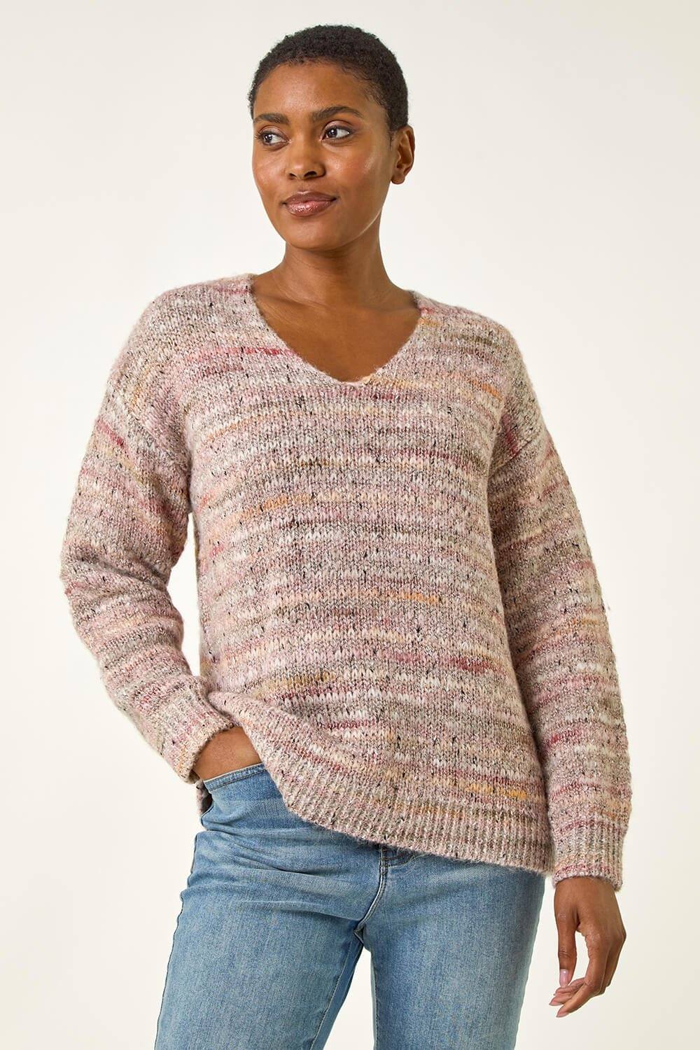 Roman Shimmer V-Neck Knitted Jumper In Light Pink Roman Shimmer V-Neck Knitted Jumper In Light Pink