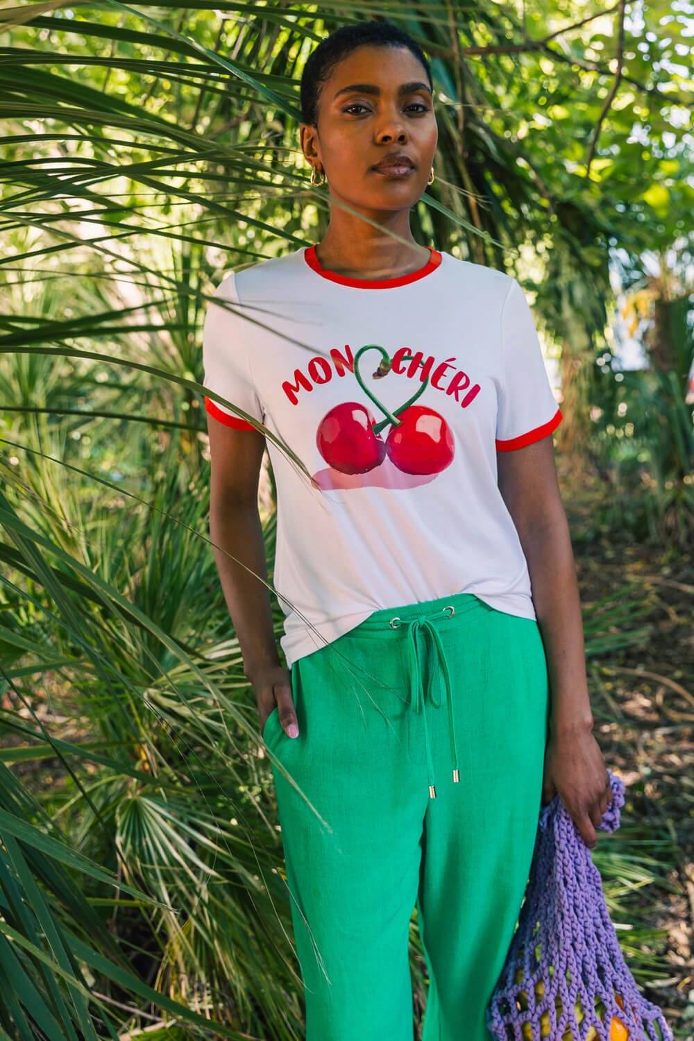 Roman Cherry Slogan Stretch Shirt In White Roman Cherry Slogan Stretch Shirt In White