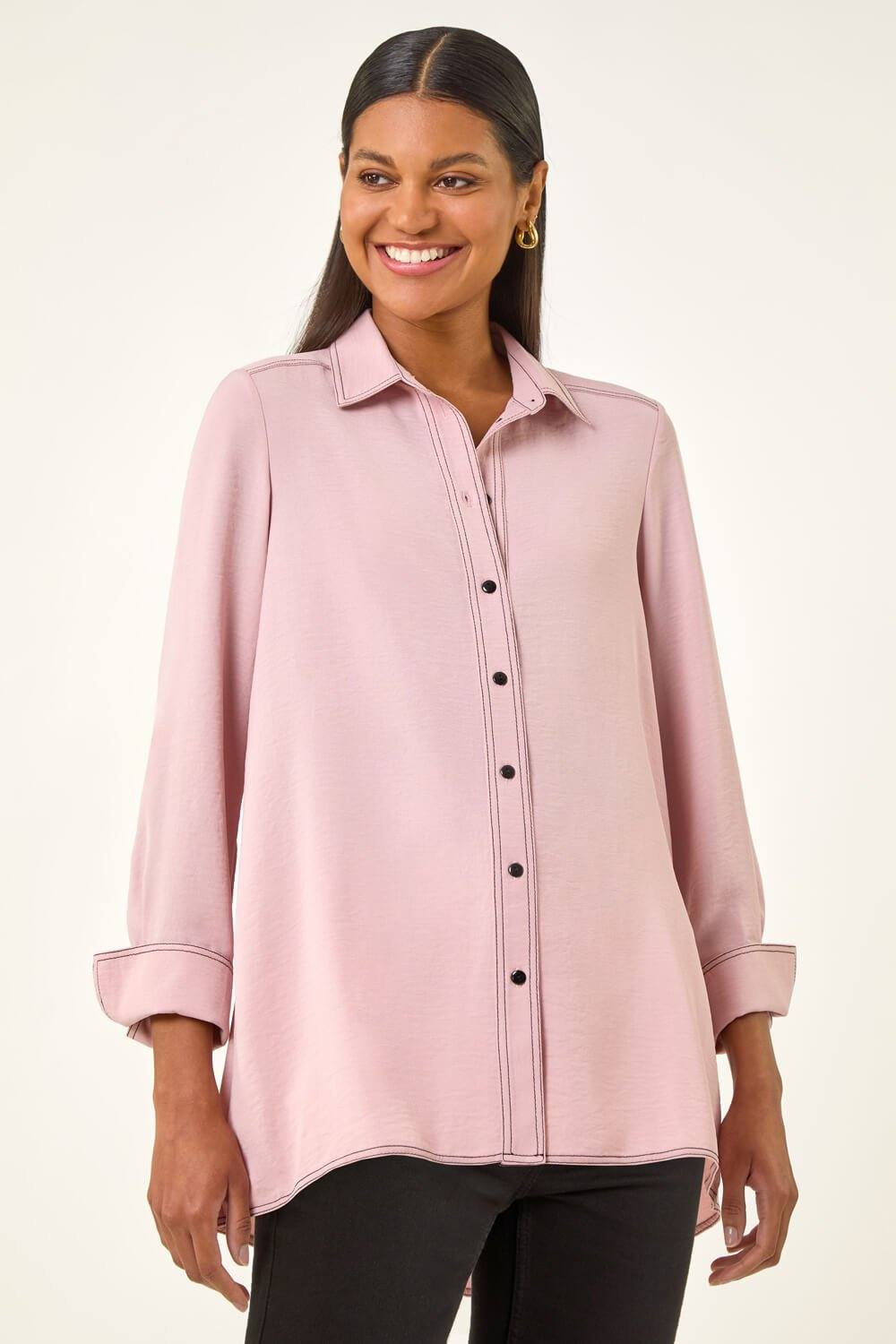 Roman Constrast Stitch Shirt In Light Pink Roman Constrast Stitch Shirt In Light Pink