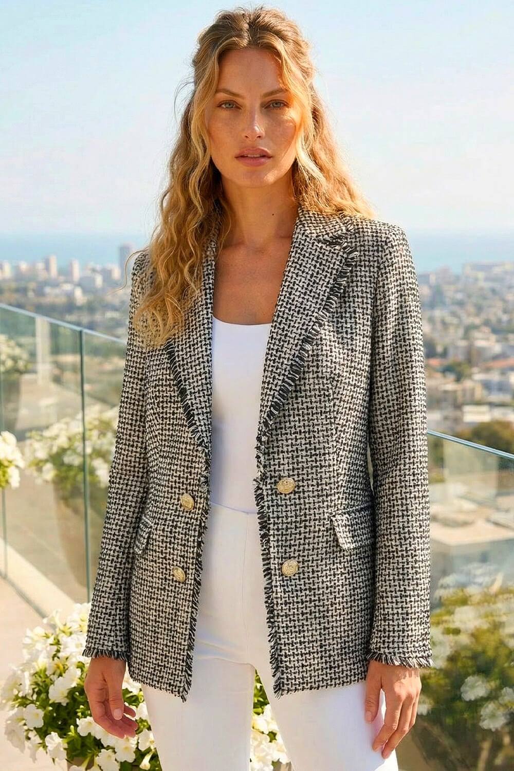 Roman Boucle Frayed Edge Jacket In Charcoal Roman Boucle Frayed Edge Jacket In Charcoal