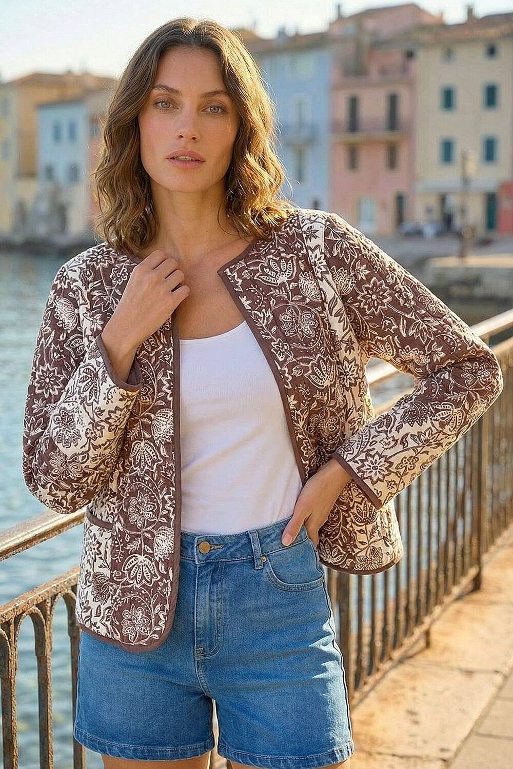 Roman Petite Quilted Puffer Jacket In Chocolate Roman Petite Quilted Puffer Jacket In Chocolate