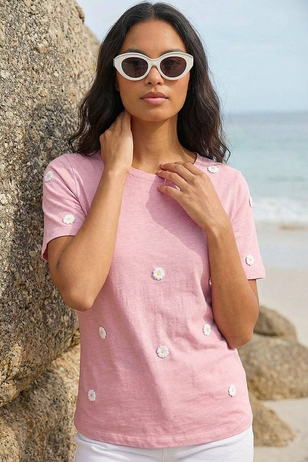 Roman Textured Floral Stretch Shirt In Pink Roman Textured Floral Stretch Shirt In Pink