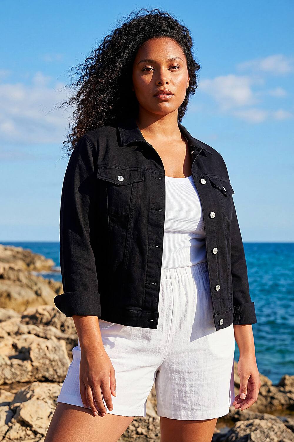 Roman Curve Bengaline Pocket Jacket In Black Roman Curve Bengaline Pocket Jacket In Black