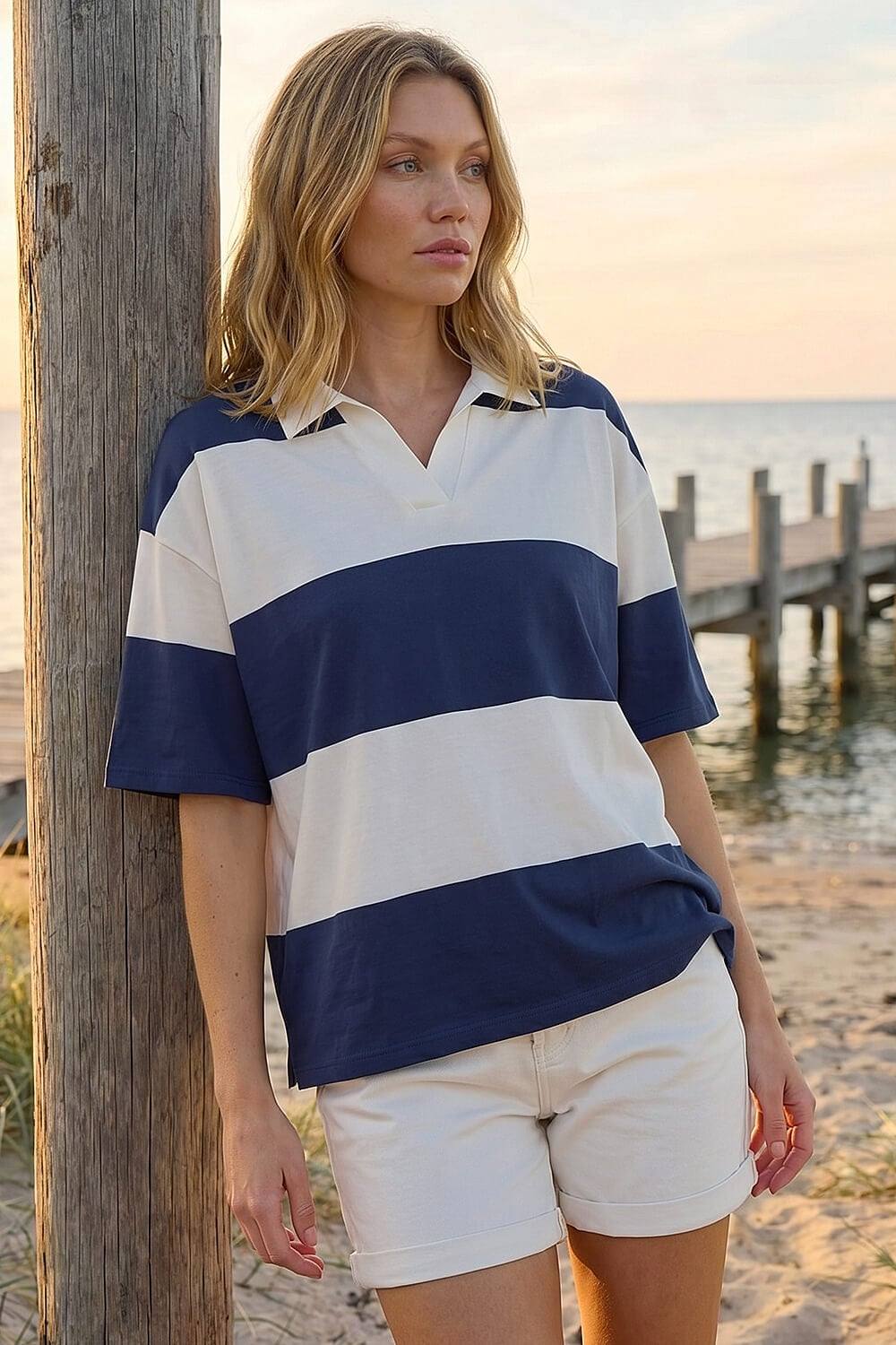 Roman Collared Stripe Shirt In Navy Roman Collared Stripe Shirt In Navy