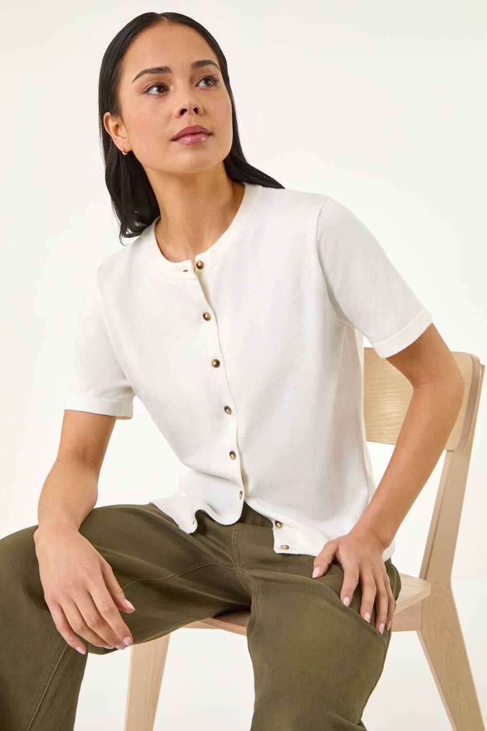 Roman Petite Buttoned Up Cardigan In White Roman Petite Buttoned Up Cardigan In White