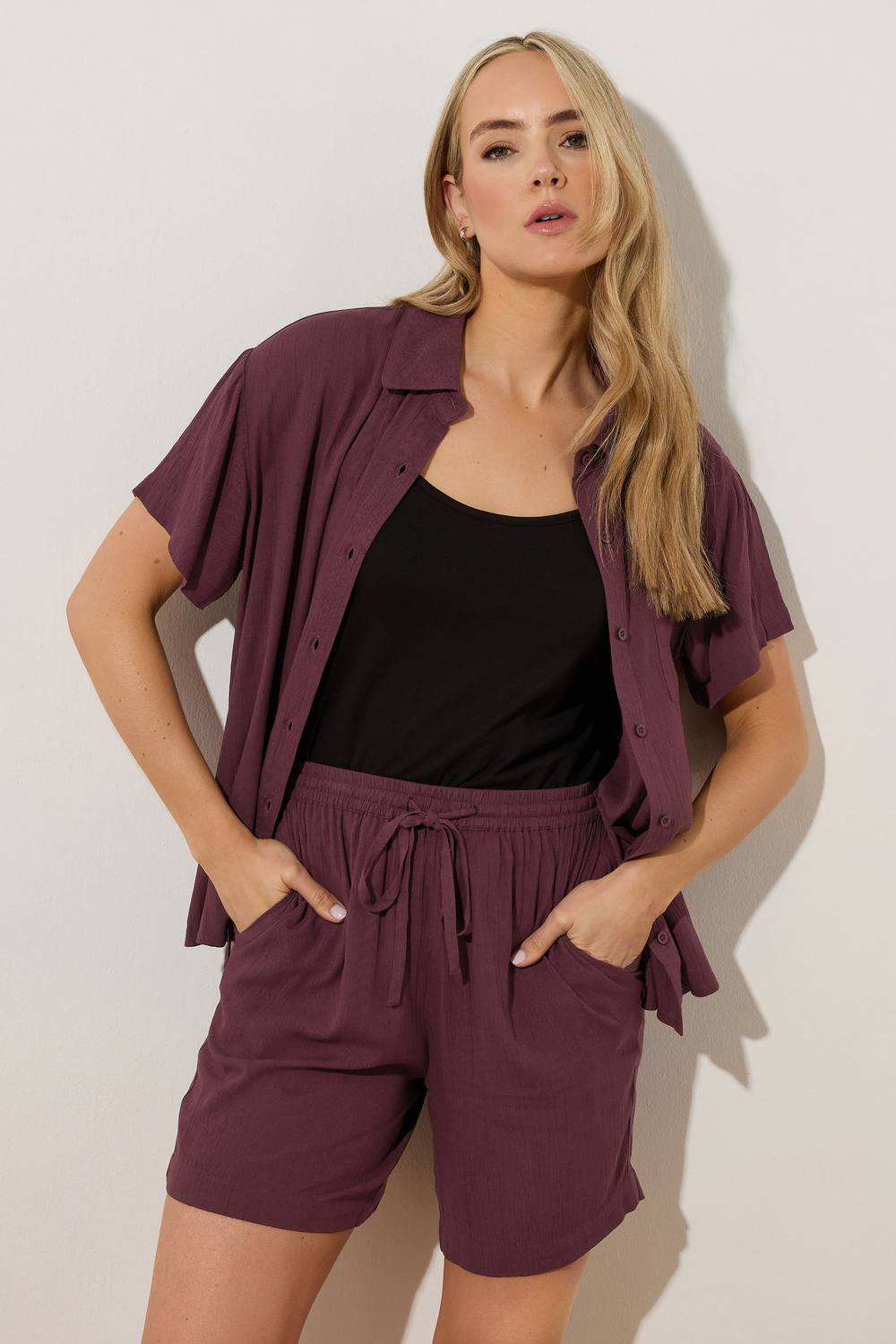 Long Tall Sally Tall Cotton Crinkle Shorts In Purple Long Tall Sally Tall Cotton Crinkle Shorts In Purple