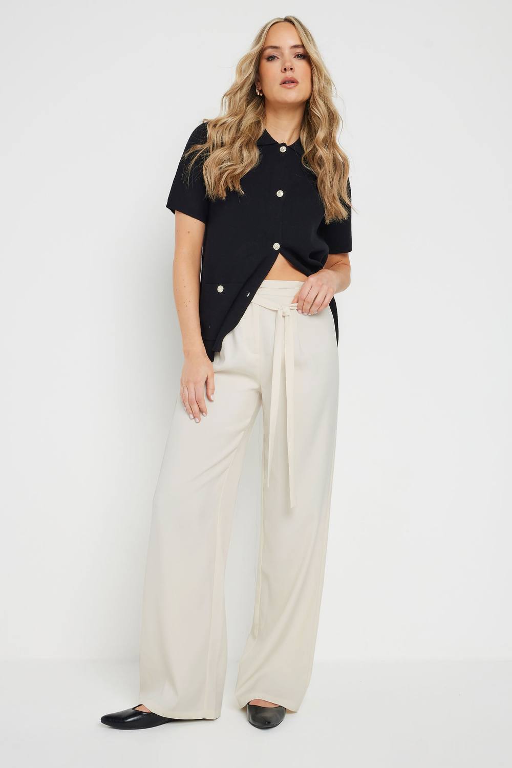 Long Tall Sally Tall Double Belt Tie Wide Leg Trousers In Ivory Long Tall Sally Tall Double Belt Tie Wide Leg Trousers In Ivory
