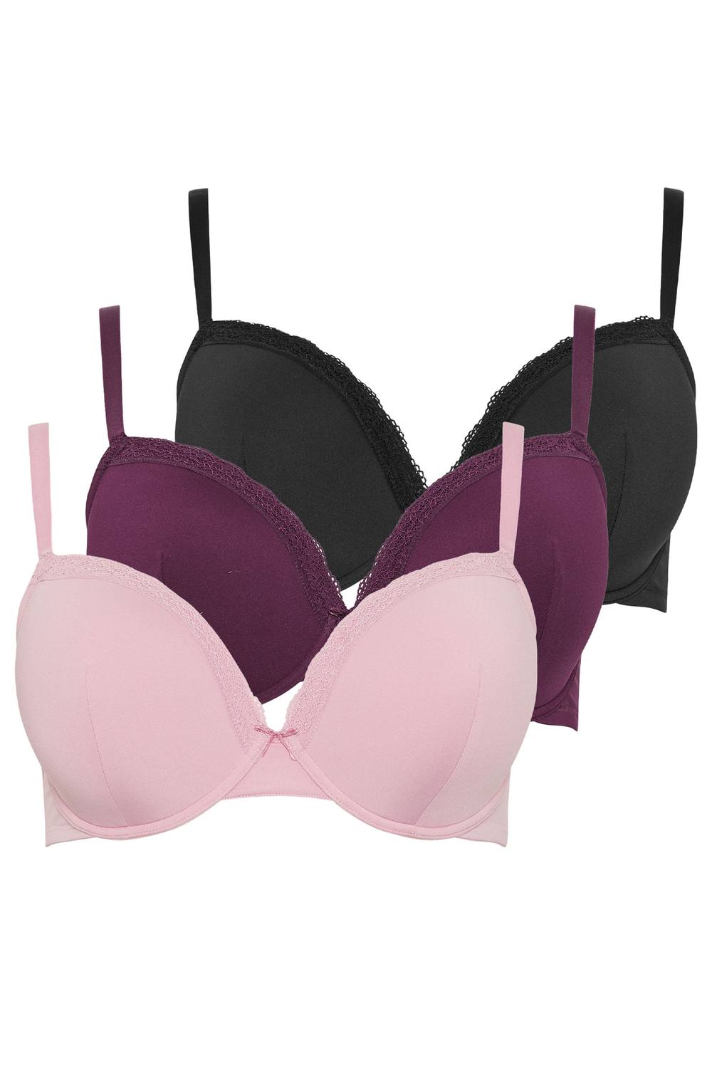 Yours Pack Lace Trim Padded Shirt Bras In Purple Yours Pack Lace Trim Padded Shirt Bras In Purple