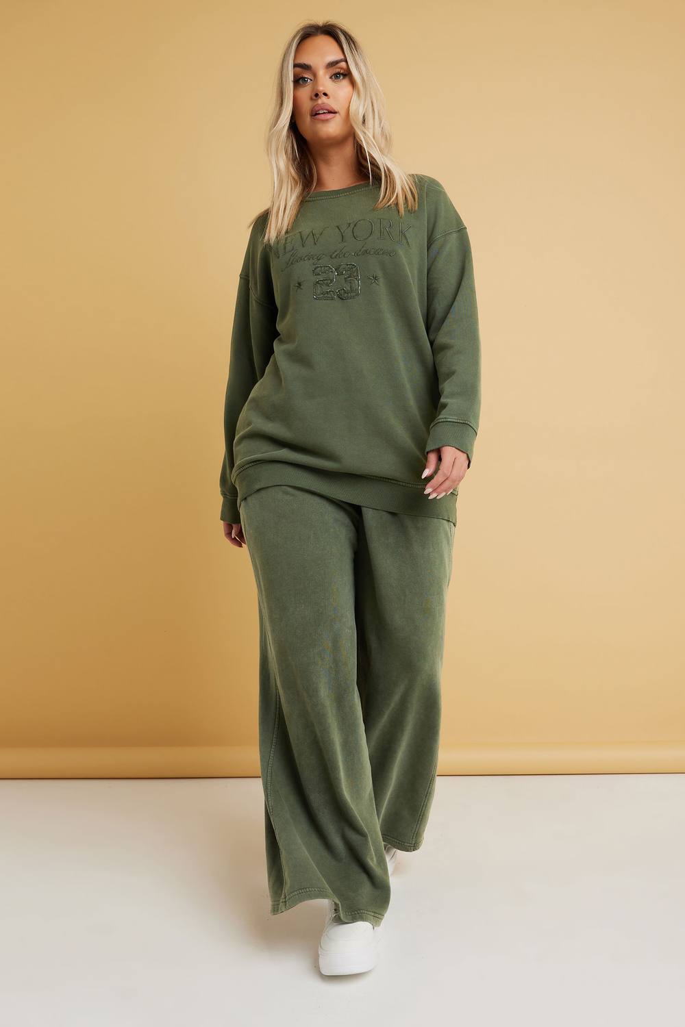 Yours Washed Wide Leg Joggers In Light Khaki Yours Washed Wide Leg Joggers In Light Khaki