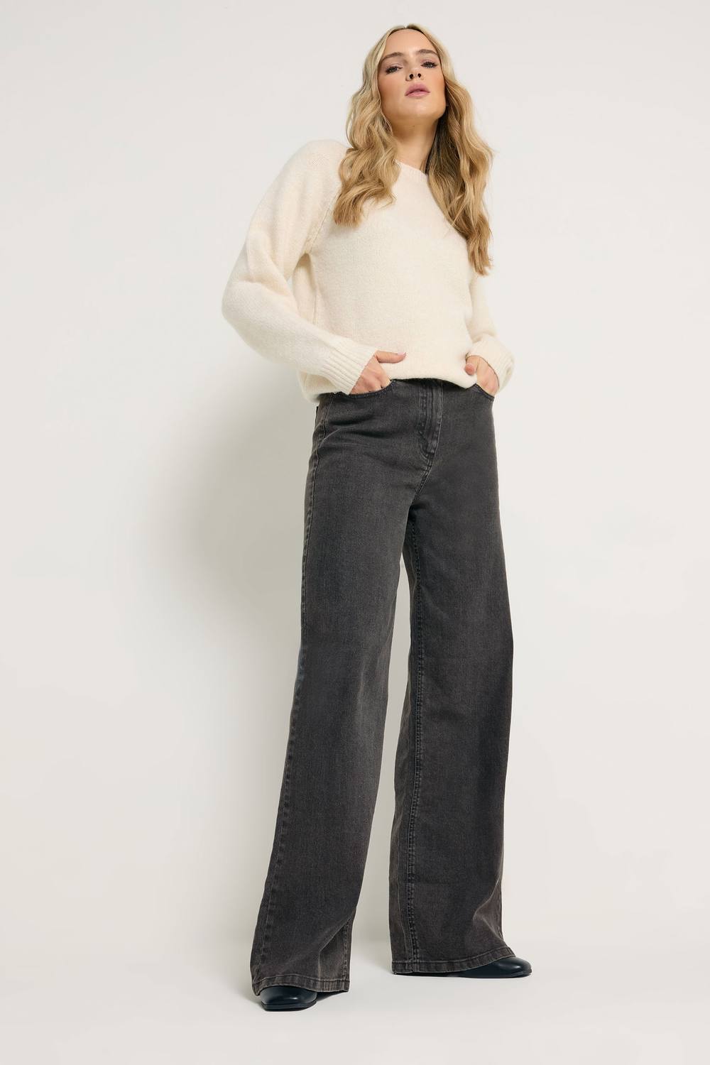Long Tall Sally Tall Washed Wide Leg Jeans In Dark Grey Long Tall Sally Tall Washed Wide Leg Jeans In Dark Grey