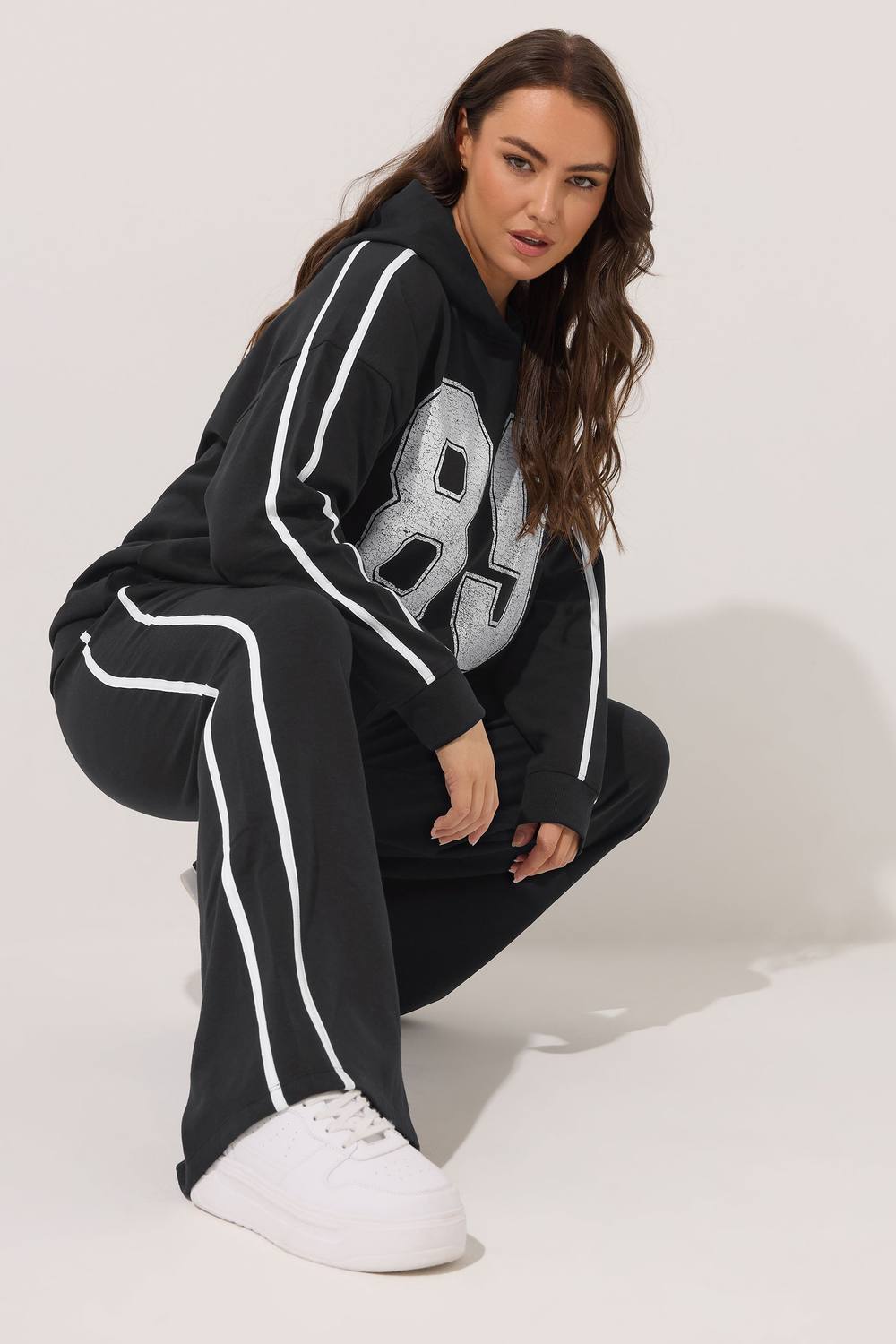 Yours Wide Leg Side Stripe Joggers In Black Yours Wide Leg Side Stripe Joggers In Black