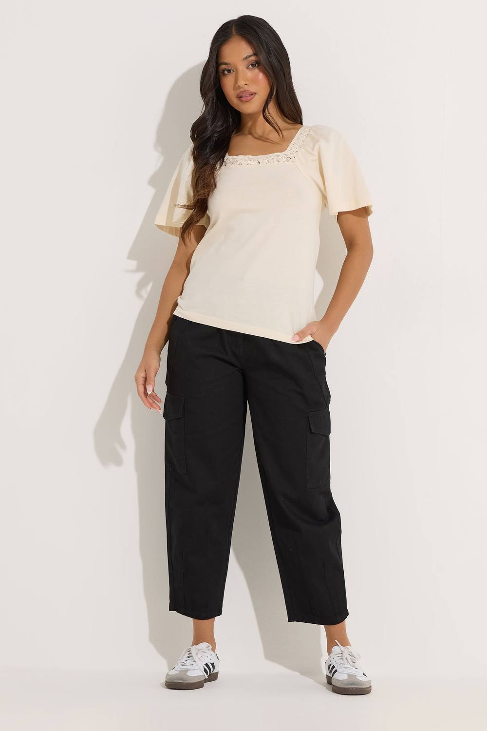 Pixiegirl Petite Cargo Barrel Trousers In Black
