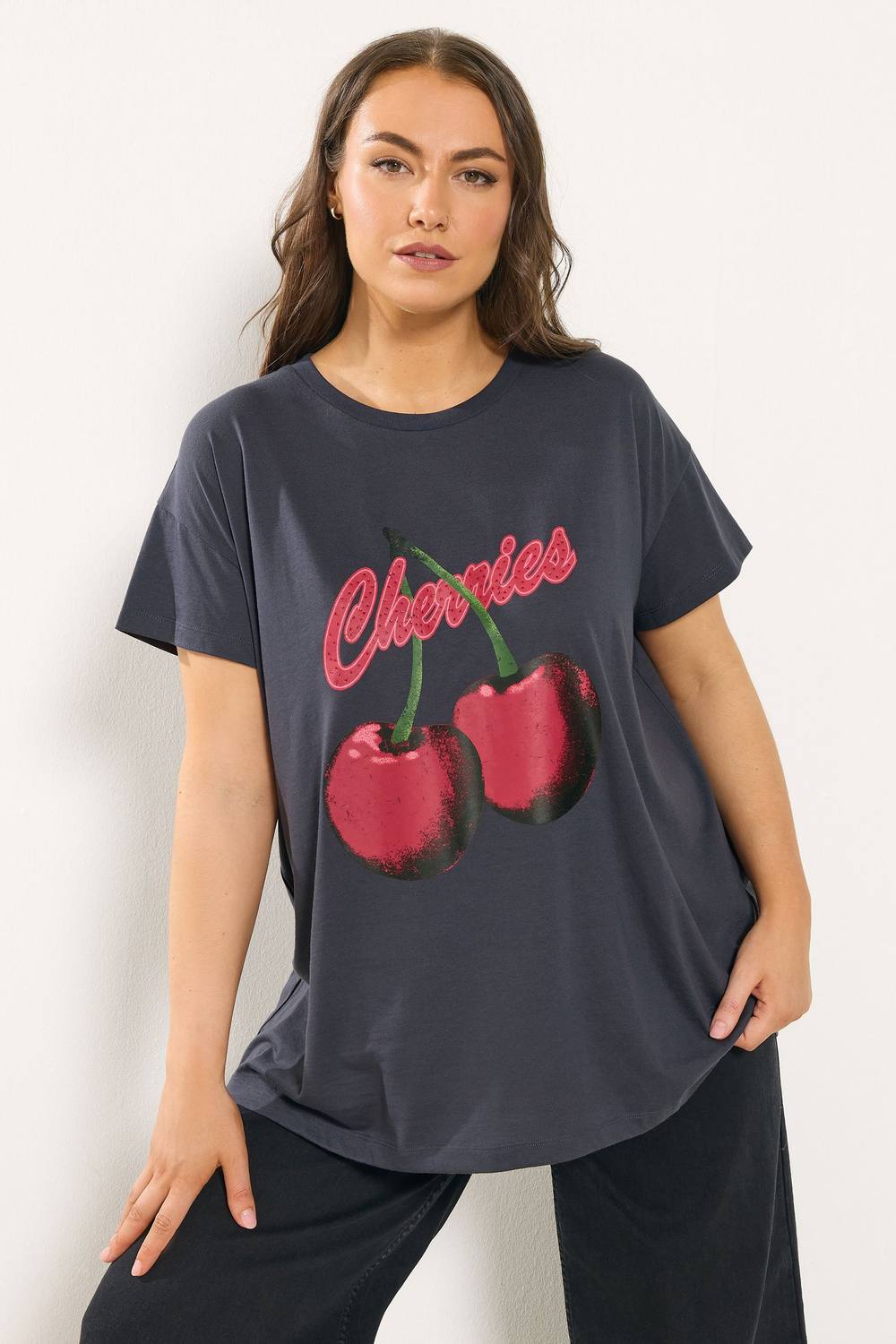 Yours Cherry Slogan Shirt In Grey Yours Cherry Slogan Shirt In Grey