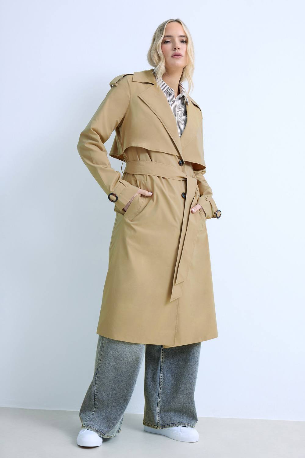 Long Tall Sally Tall Trench Coat In Stone Long Tall Sally Tall Trench Coat In Stone