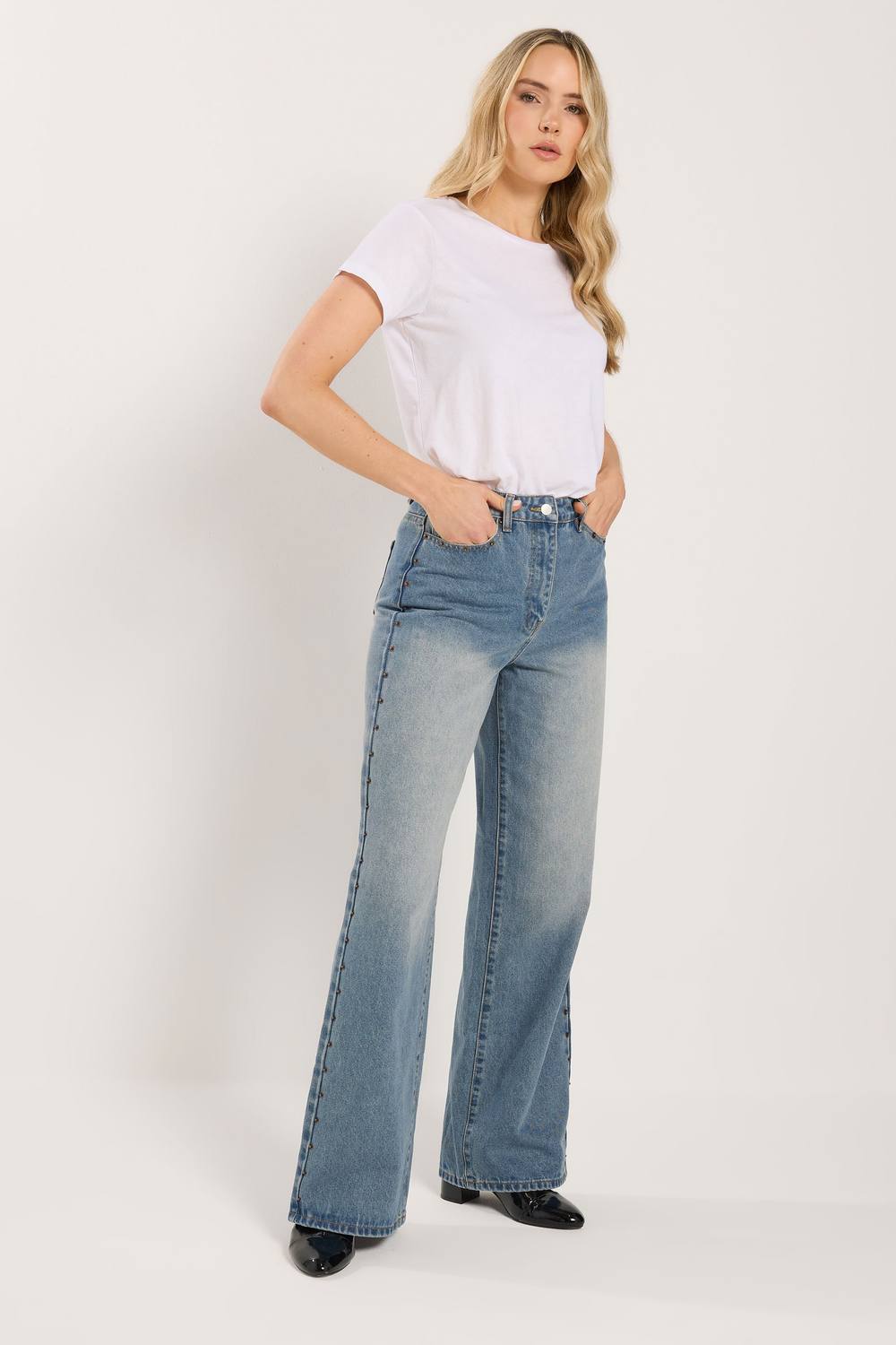 Long Tall Sally Tall Studded Wide Leg Jeans In Blue Long Tall Sally Tall Studded Wide Leg Jeans In Blue