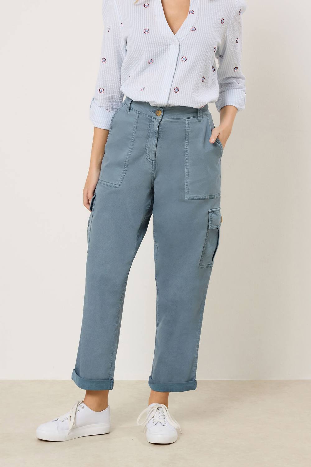 M&co Straight Leg Cargo Trousers In Blue M&co Straight Leg Cargo Trousers In Blue