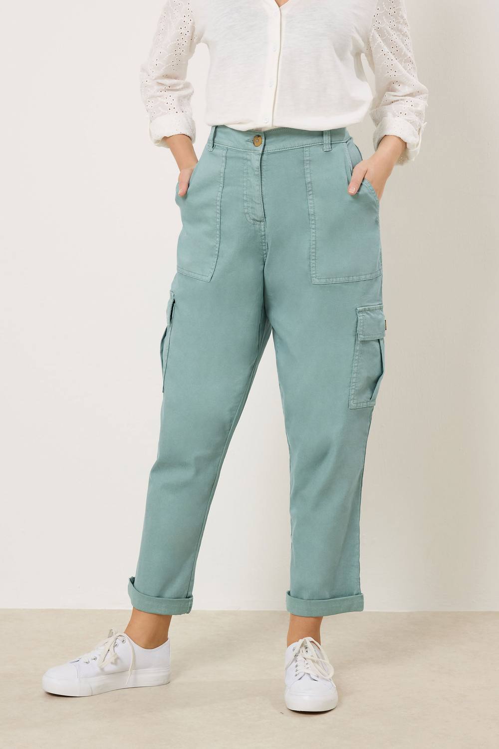 M&co Straight Leg Cargo Trousers In Aqua M&co Straight Leg Cargo Trousers In Aqua