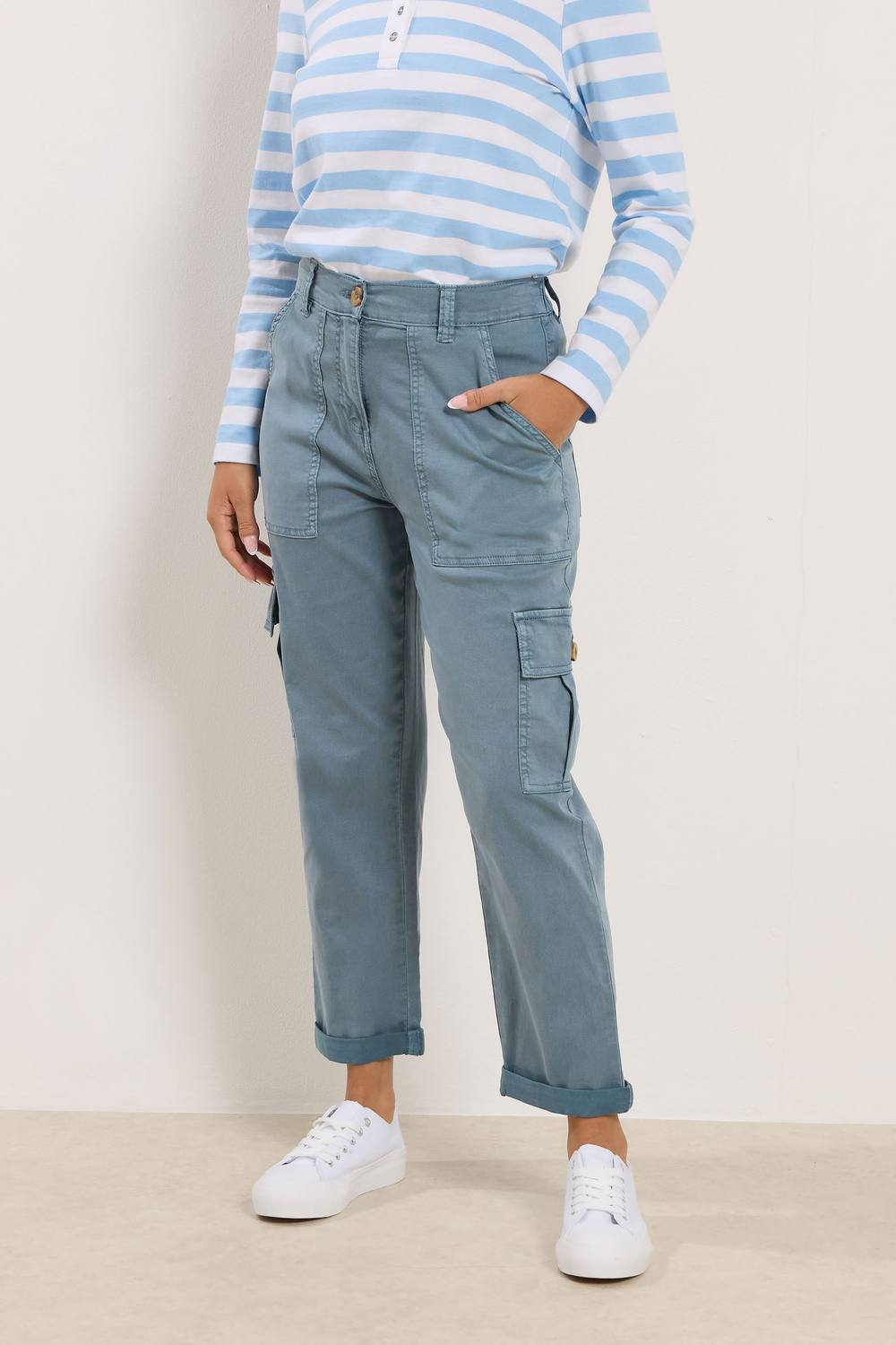 M&co Petite Straight Leg Cargo Trousers In Blue M&co Petite Straight Leg Cargo Trousers In Blue