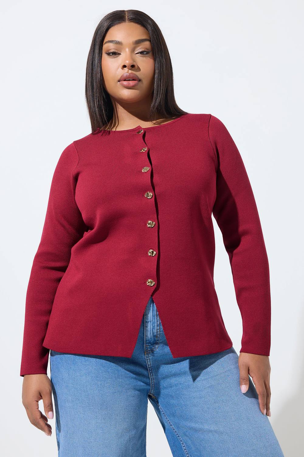Yours Long Sleeve Knitted Top In Red Yours Long Sleeve Knitted Top In Red