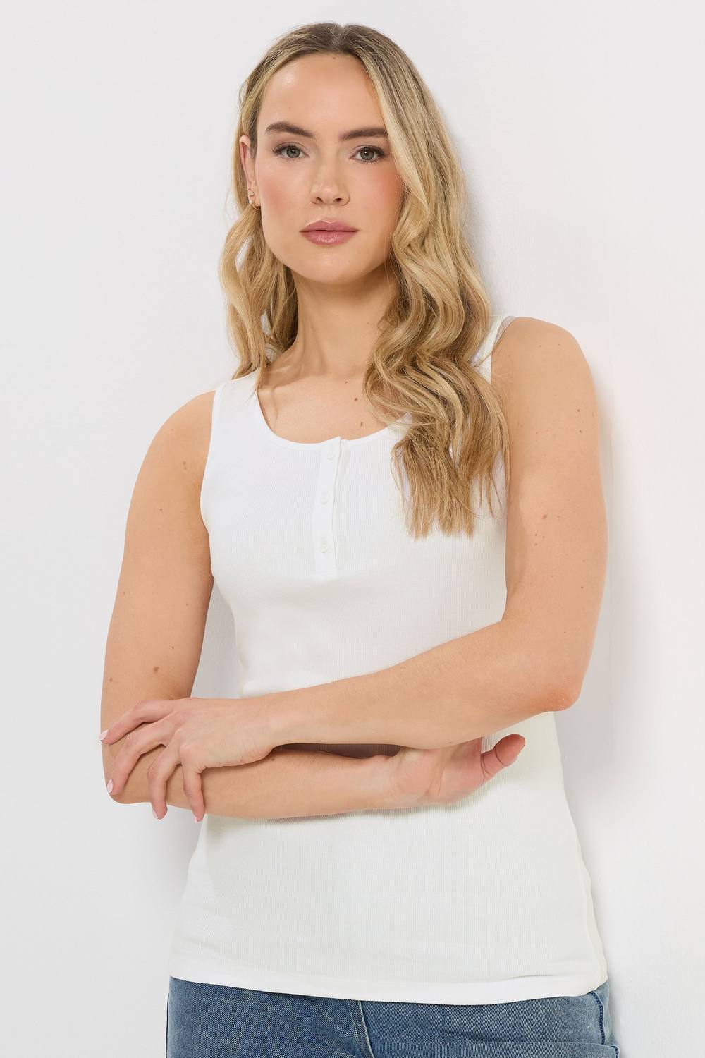 Long Tall Sally Tall Ribbed Placket Vest In White Long Tall Sally Tall Ribbed Placket Vest In White