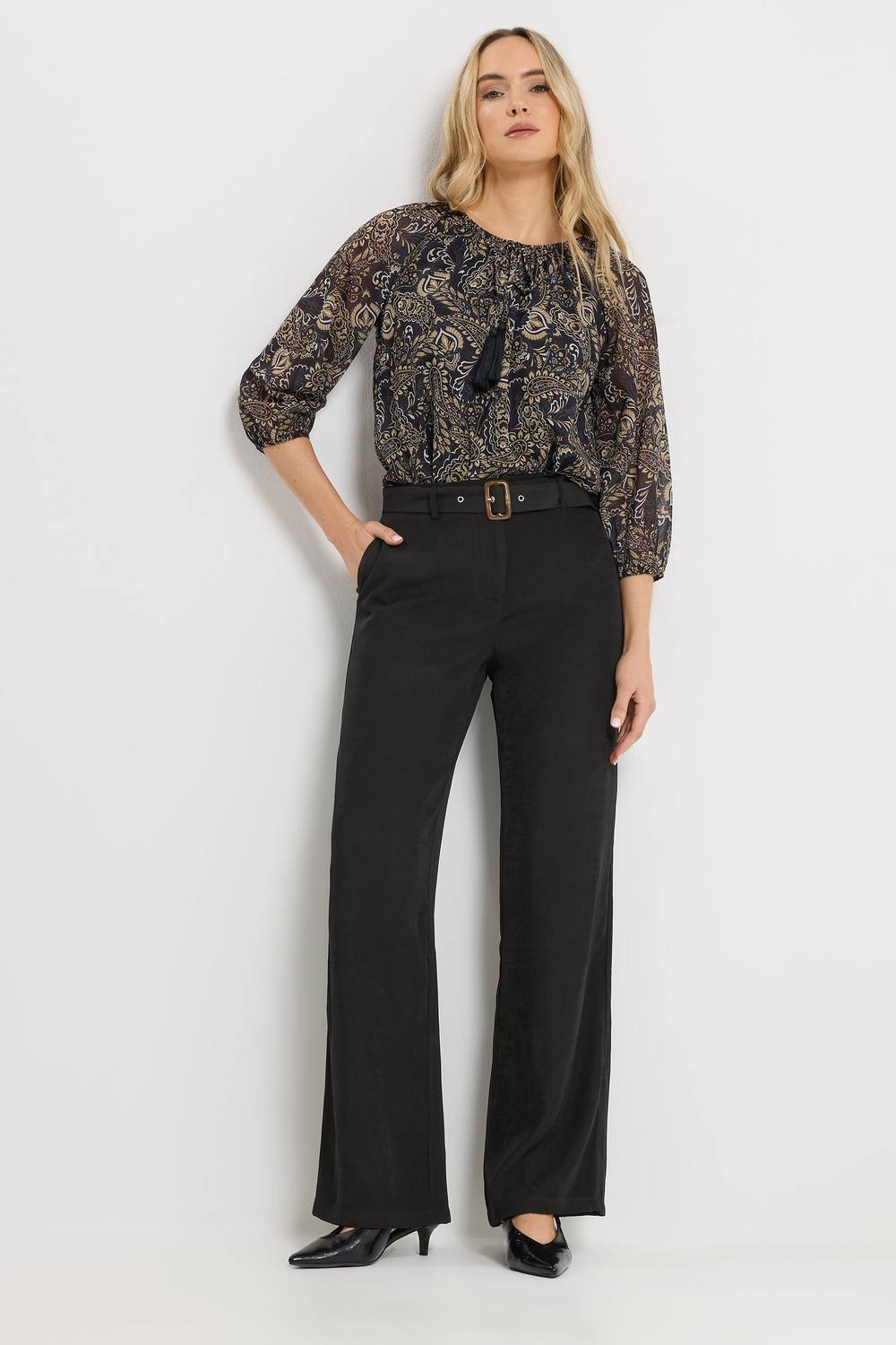 Long Tall Sally Tall Belted Wide Leg Trousers In Black Long Tall Sally Tall Belted Wide Leg Trousers In Black