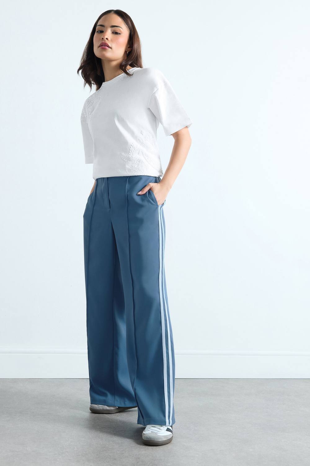 Pixiegirl Petite Stripe Wide Leg Trousers In Blue Pixiegirl Petite Stripe Wide Leg Trousers In Blue